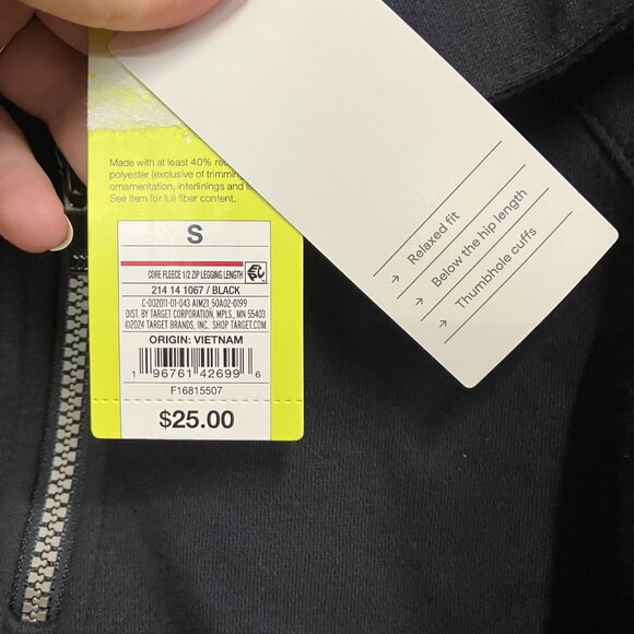 All in Motion Women's Small Black Core Fleece Pullover 1/2 Zip Sweatshirt Pocket - Picture 8 of 16